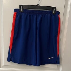 Nike Men's Athletic Shorts in Blue with Red Accents/ Dri Fit/ Shorts/ Swim